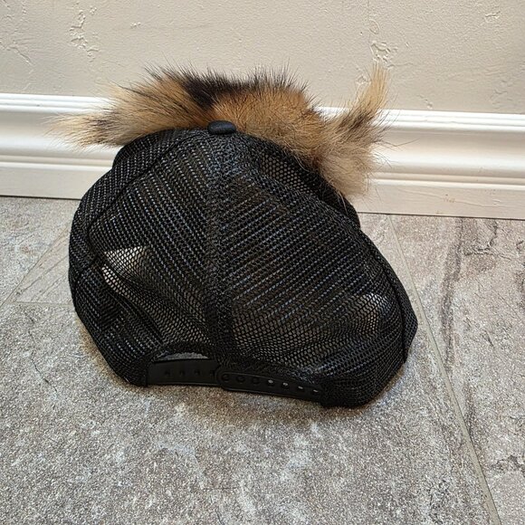 vintage Racoon Fur Mountain Man Trapper hunter snap back baseball cap Hat Face - Picture 3 of 6